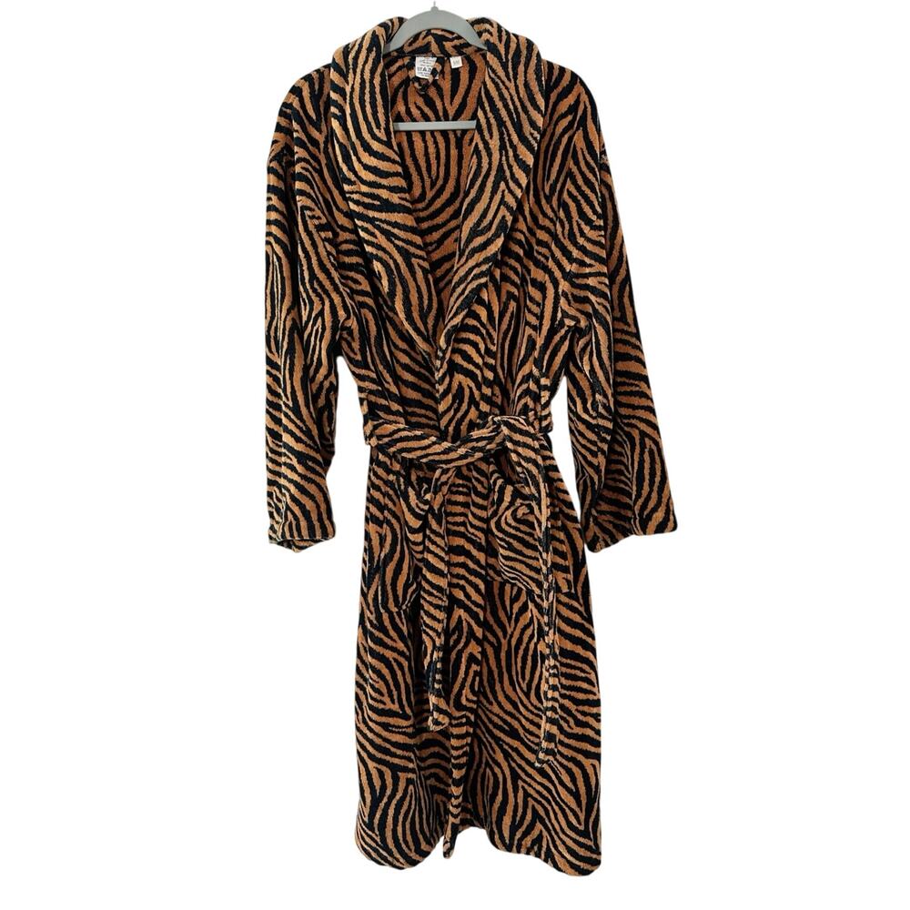 Emanuel Ungaro Paris S/M Tiger Zebra Animal Print Cotton Terry Bathrobe Italy